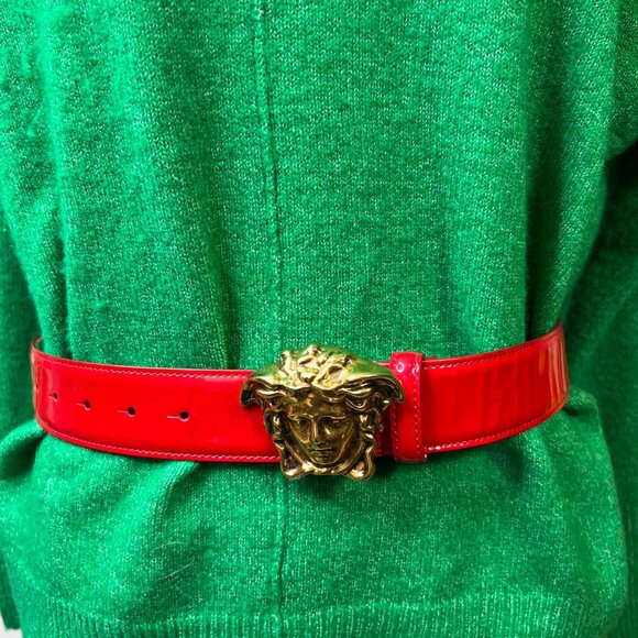 Versace Accessories - Versace Medusa Red Patent Leather Belt Gold Medusa Buckle Size 80 32 Italy